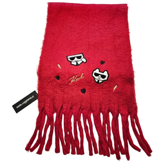 Karl Lagerfeld Paris Blanket Scarf /Wrap Embroidered Cat Choupette Fringed NWT - Picture 1 of 8